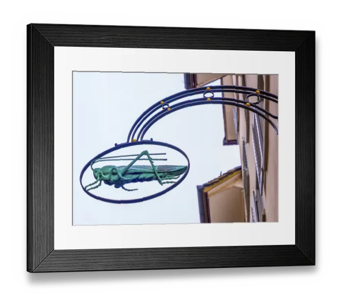 Framed Print : Grasshopper Symbol on a Sign in Switzerland