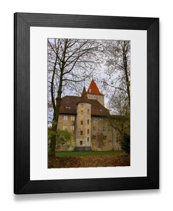 Framed Print : Nidau Castle with Bare Tree and Clouds in an Autumn Day in City of Nidau