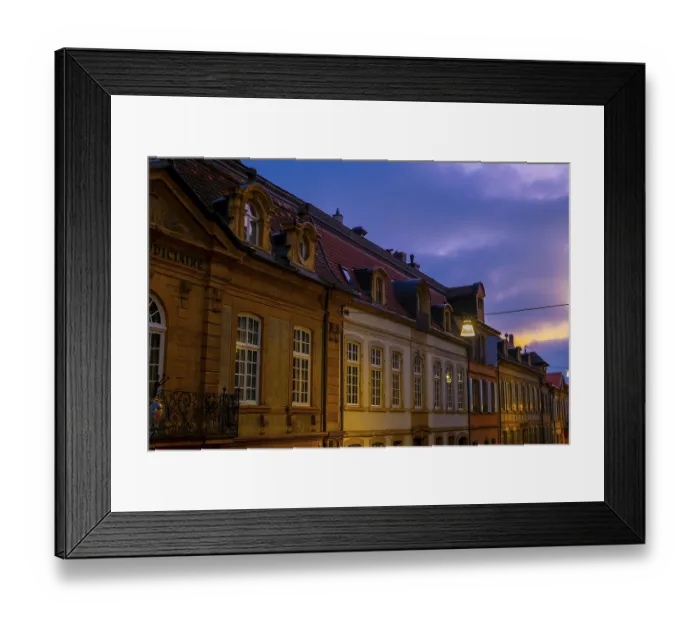 Framed Print : Street in Old Town with House and Shutter in Sunset in City of Neuchatel