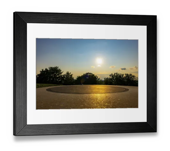 Framed Print : Nature Park with Panoramic View and an Airplane and a Chair in a Sunny Summer Day in Circle