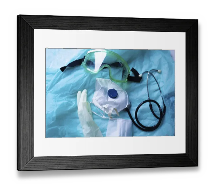 Framed Print : Medical supplies including goggles