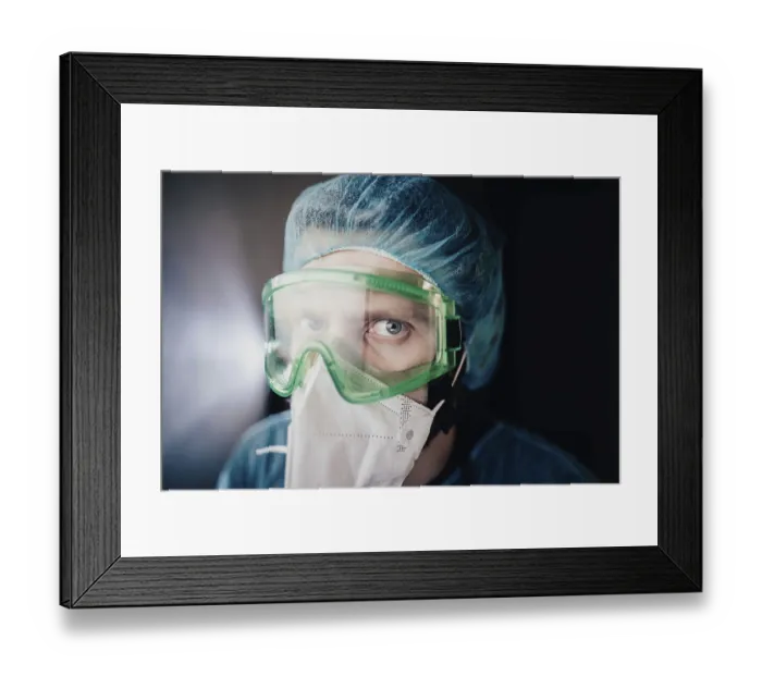 Framed Print : Close-up of a medical worker in protective gear