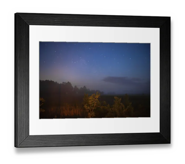 Framed Print : A mysterious night landscape with stars shining above foggy bushes Framed Print : A mysterious night landscape with stars shining above foggy bushes