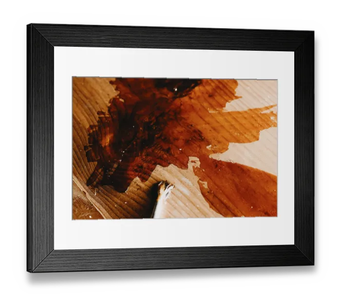 Framed Print : Varnish and a brush on a wooden surface with visible texture Framed Print : Varnish and a brush on a wooden surface with visible texture