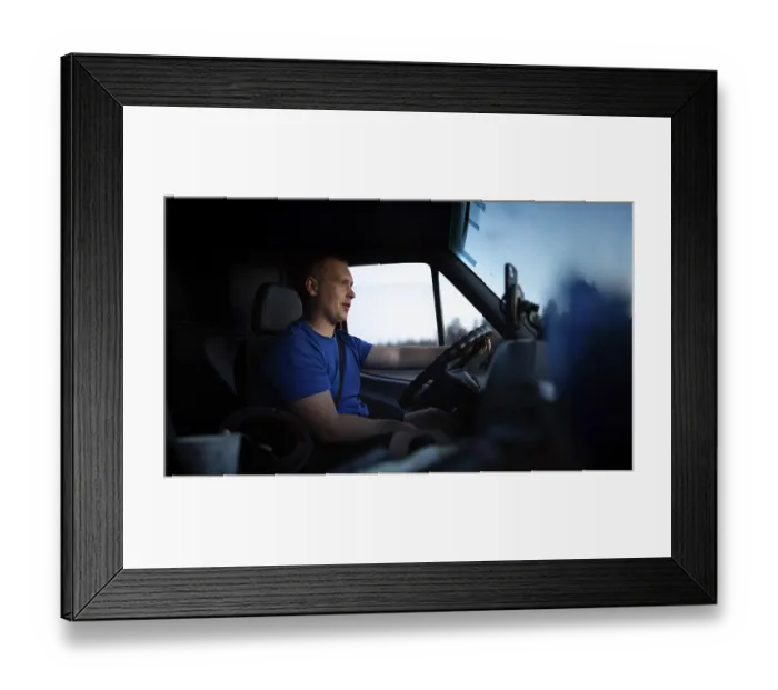 Framed Print : Man driving van in the evening Framed Print : Man driving van in the evening