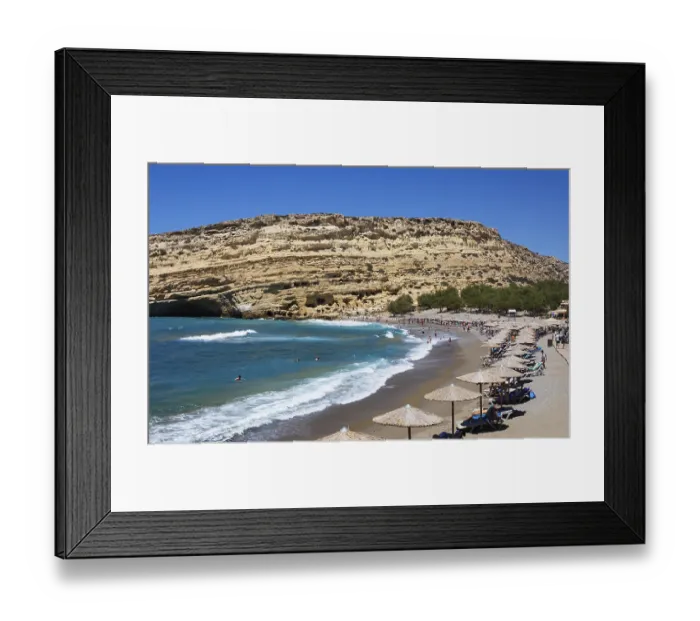 Framed Print : Matala beach with a view of the rock caves Framed Print : Matala beach with a view of the rock caves