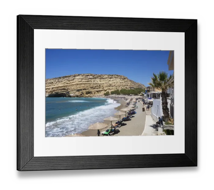Framed Print : Matala beach with a view of the rock caves Framed Print : Matala beach with a view of the rock caves