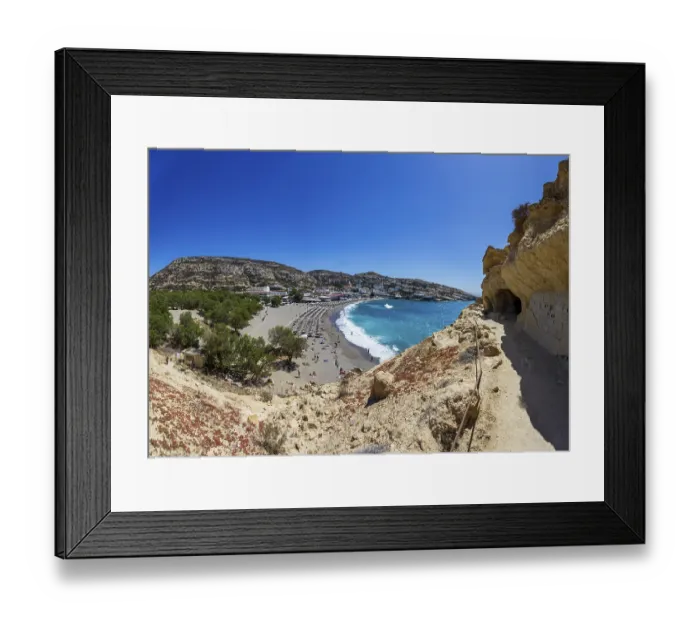 Framed Print : View from the rock caves to the beach of Matala Framed Print : View from the rock caves to the beach of Matala