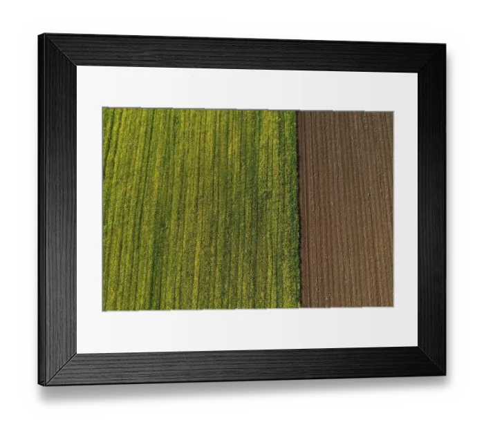 Framed Print : Drone view, green and ploughed fields