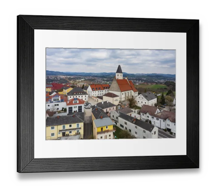 Framed Print : Drone image, local view, parish church Framed Print : Drone image, local view, parish church
