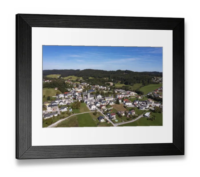 Framed Print : Drone image, view of the village with parish church