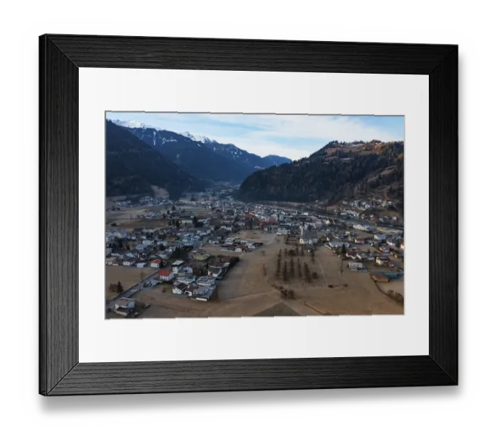 Framed Print : Drone shot, view of village with parish church