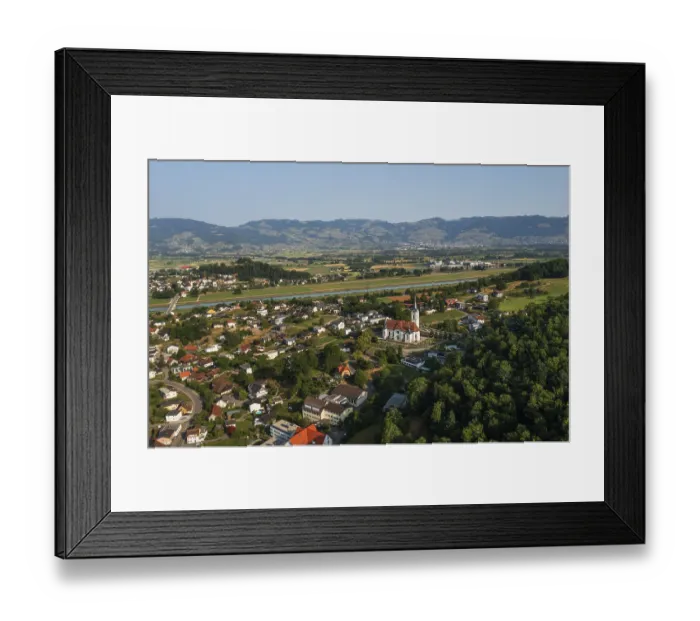 Framed Print : Drone image, view of town with parish church Framed Print : Drone image, view of town with parish church
