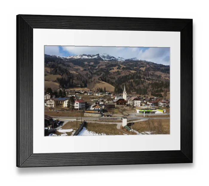 Framed Print : Drone shot, view of village with parish church