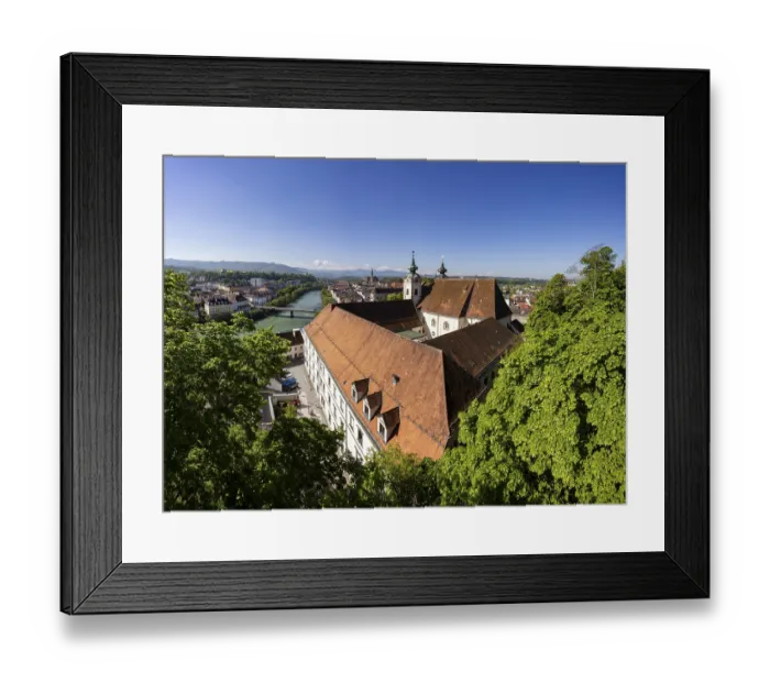 Framed Print : River Steyr, view from Taborberg to St Michael's Church and old town