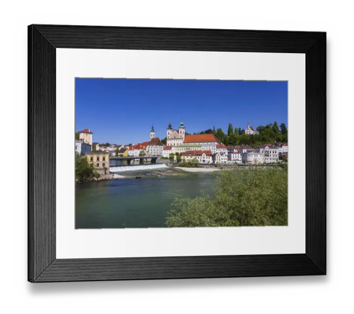 Framed Print : River mouth of the Steyr into the Enns with Burgerspitalskirche and Michaelerkirche Framed Print : River mouth of the Steyr into the Enns with Burgerspitalskirche and Michaelerkirche