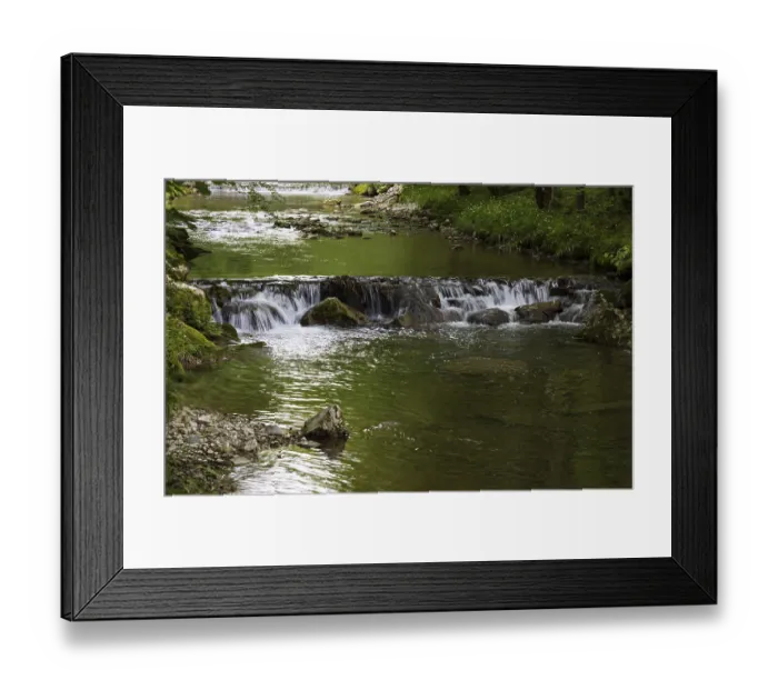 Framed Print : Small waterfall, Wangauer Ache flows through a forest Framed Print : Small waterfall, Wangauer Ache flows through a forest