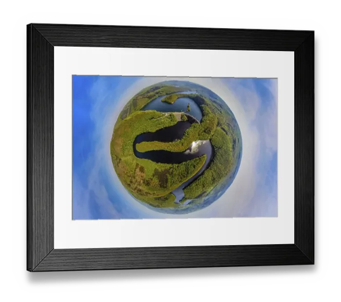 Framed Print : Aerial view, earth globe, fisheye image