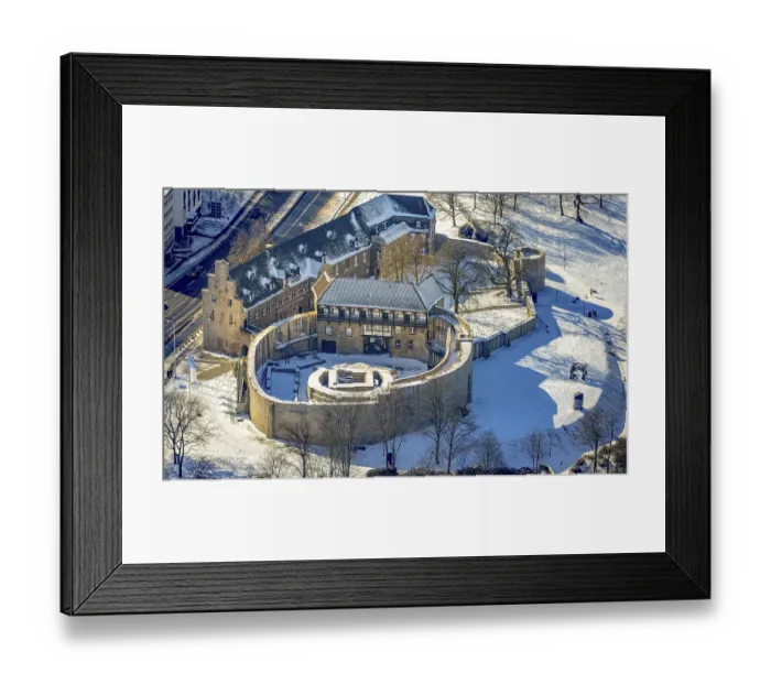 Framed Print : Aerial view, Broich Castle, Old Town II Framed Print : Aerial view, Broich Castle, Old Town II