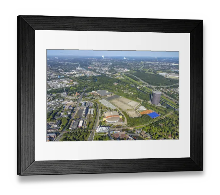 Framed Print : Aerial view, Centro Oberhausen shopping centre with gasometer Framed Print : Aerial view, Centro Oberhausen shopping centre with gasometer