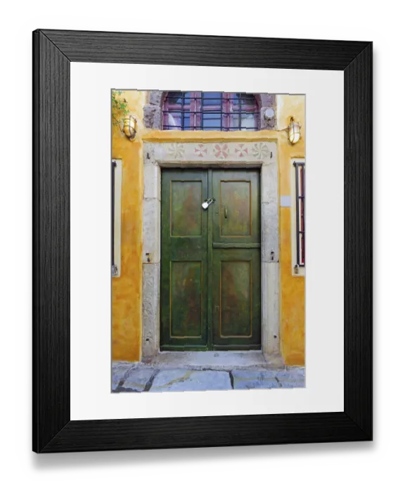 Framed Print : An old, locked front door