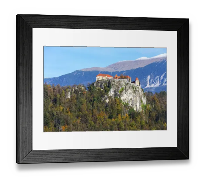 Framed Print : Bled castle on rock top near lake in Slovenia Framed Print : Bled castle on rock top near lake in Slovenia