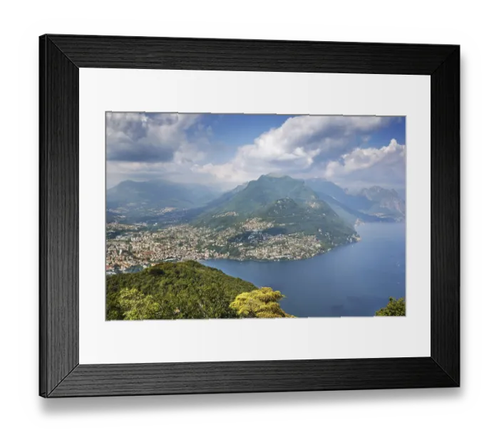 Framed Print : View of Monte Bre mountain Lake Lugano from Monte San Salvatore