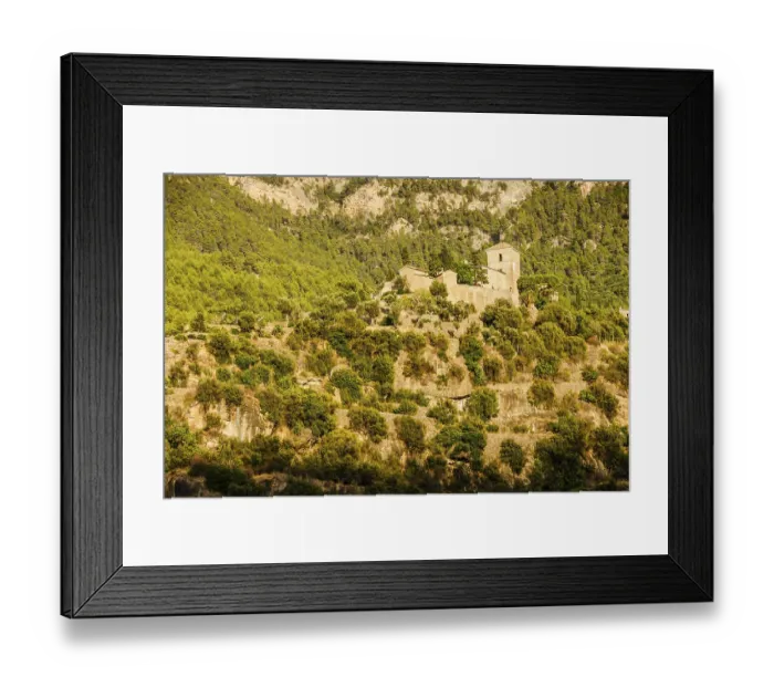 Framed Print : Olive groves on the slopes of Teix and parish church Framed Print : Olive groves on the slopes of Teix and parish church