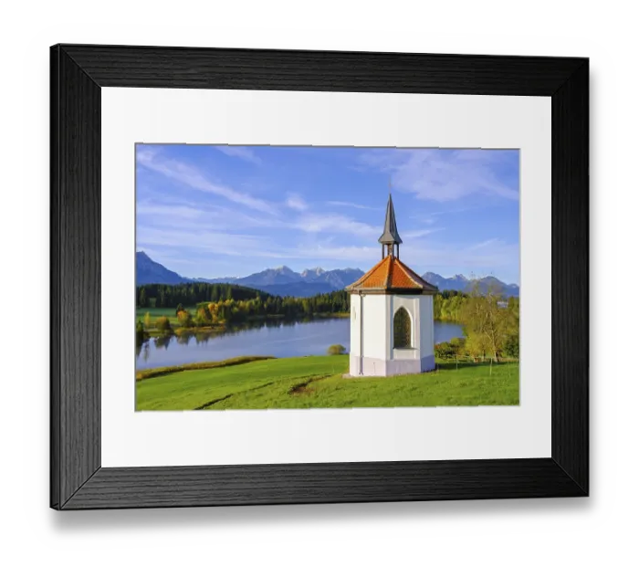 Framed Print : Chapel Hegratsried, Lake Hegratsrieder See Framed Print : Chapel Hegratsried, Lake Hegratsrieder See