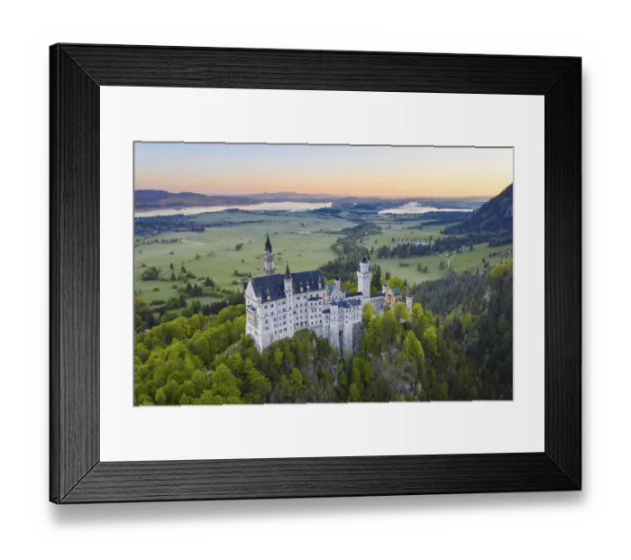 Framed Print : Neuschwanstein Castle, in the back Forggensee and Bannwaldsee