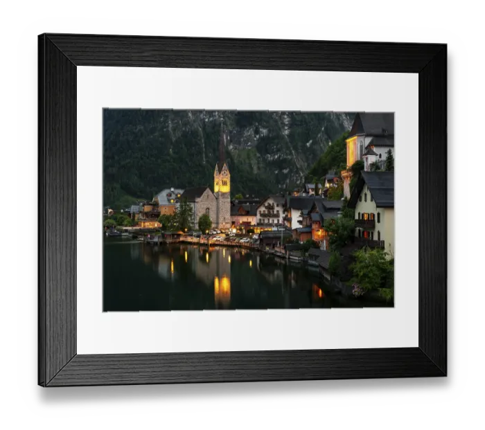 Framed Print : Evening mood, View of Hallstatt with church