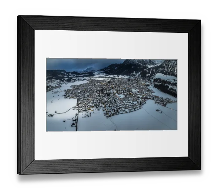 Framed Print : Town view, aerial view, Oberstdorf in winter