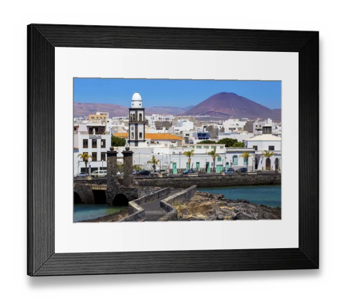 Framed Print : Historic centre of Arrecife, volcano behind Framed Print : Historic centre of Arrecife, volcano behind