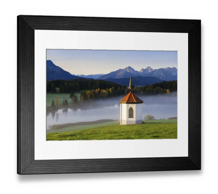 Framed Print : Chapel, Hegratsrieder See, behind Tannheimer Berge