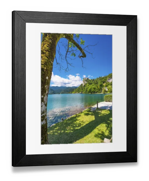 Framed Print : Scenic view of bled castle perched atop a cliff