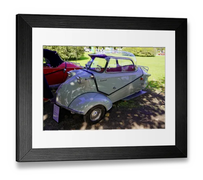 Framed Print : Messerschmidt KR 200, A white three-wheeled Messerschmitt classic car presented in a meadow Framed Print : Messerschmidt KR 200, A white three-wheeled Messerschmitt classic car presented in a meadow