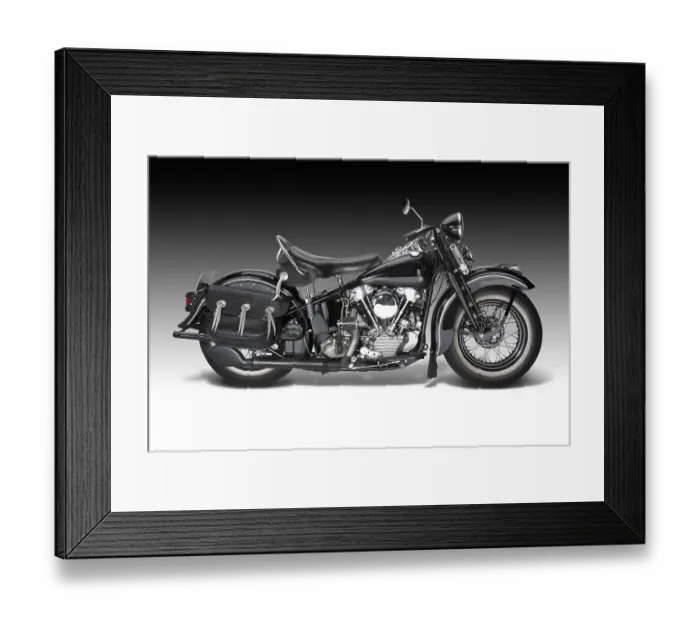 Framed Print : Sideways shot of a vintage motorbike in gradient back