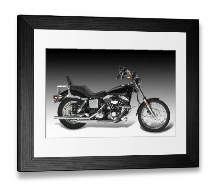 Framed Print : Sideways shot of a vintage motorbike in gradient back Framed Print : Sideways shot of a vintage motorbike in gradient back