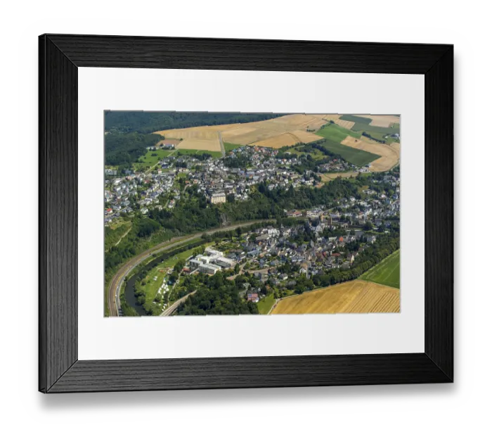 Framed Print : Runkel Castle with Lahn and Lahn bridge