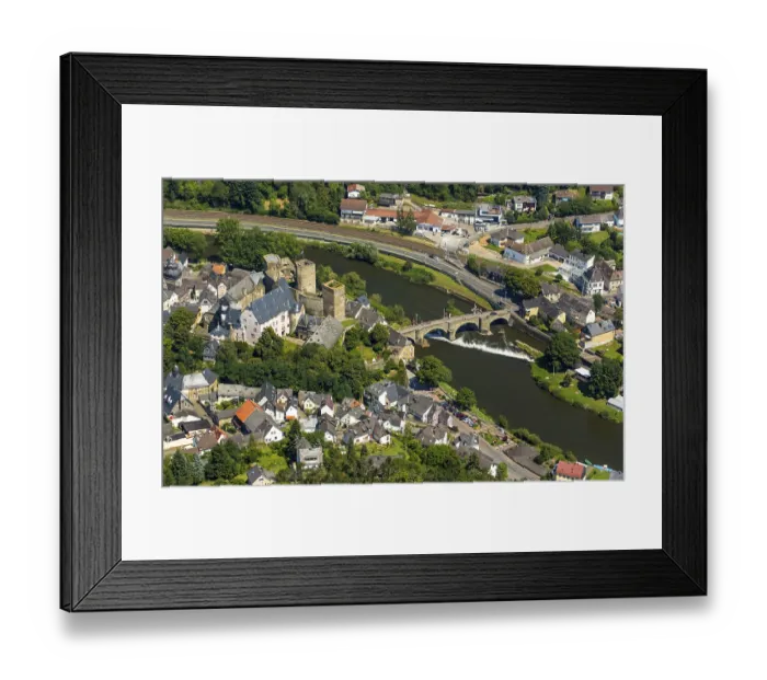 Framed Print : Runkel Castle with Lahn and Lahn bridge