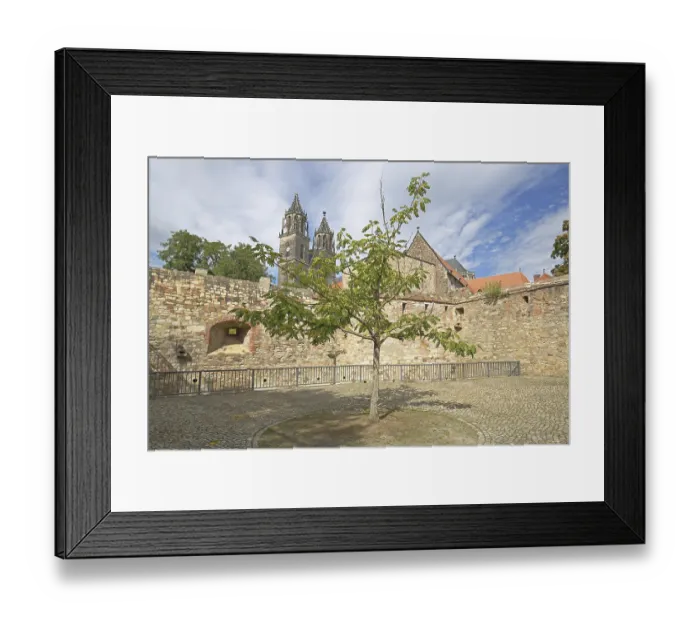 Framed Print : Medieval bastion Cleve with defence defence tower Cleve and Gothic Magdeburg Cathedral Framed Print : Medieval bastion Cleve with defence defence tower Cleve and Gothic Magdeburg Cathedral