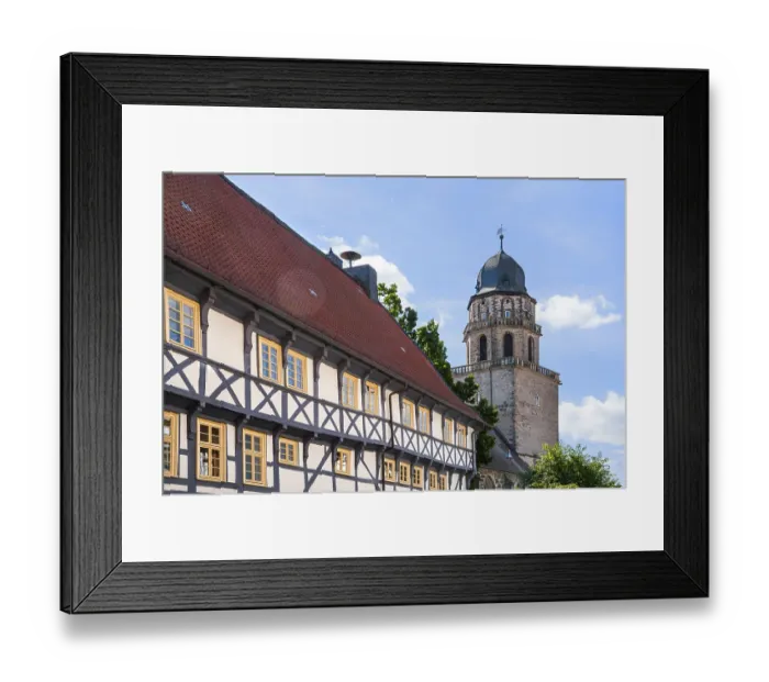 Framed Print : Half-timbered house facade, Protestant Church