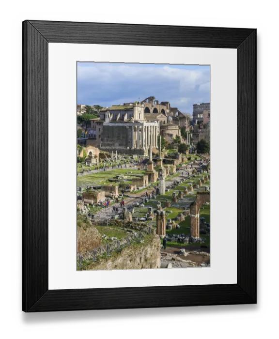 Framed Print : View of the central square of the Roman Forum in the left half of the picture