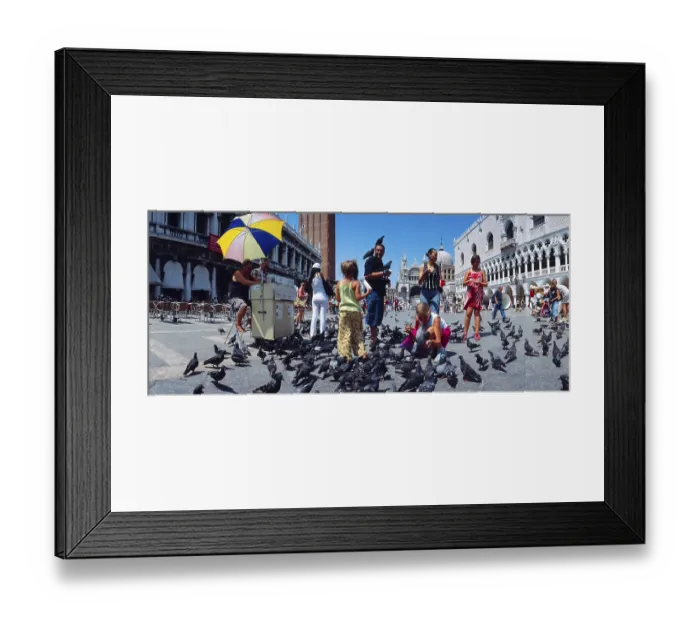 Framed Print : Children feeding pigeons, Palazzo Ducale
