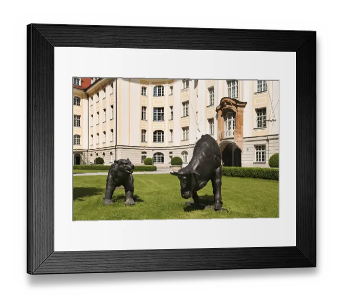 Framed Print : Bull and Bear, symbols for rising and dropping stock exchange prices Framed Print : Bull and Bear, symbols for rising and dropping stock exchange prices
