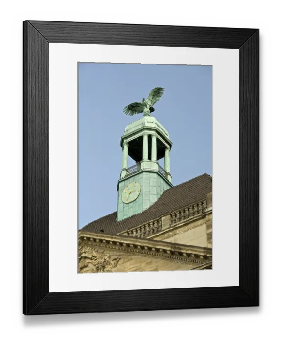 Framed Print : Clock tower with eagle on the 'Oberlandesgericht' Higher Regional Court