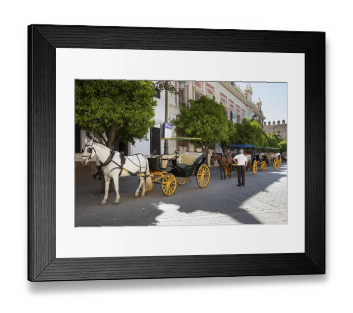Framed Print : Horse-drawn carriages at Plaza del Triunfo