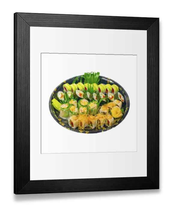 Framed Print : Take away selection of fresh sushi express on plastic tray