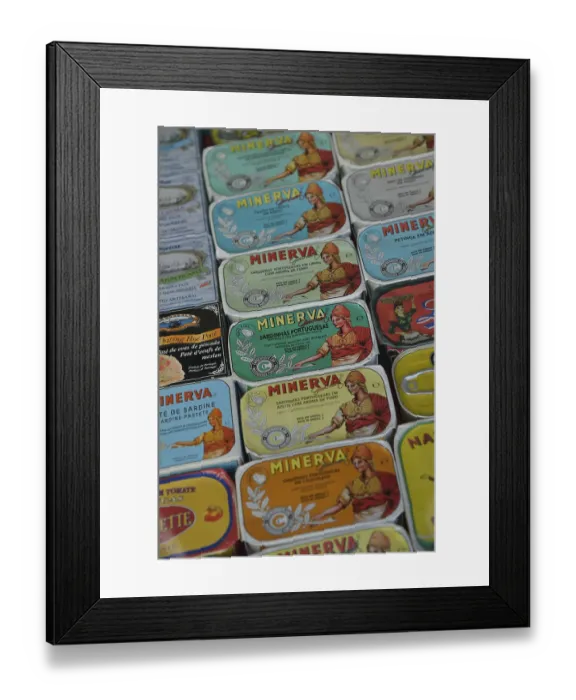 Framed Print : Typical Portuguese sardine cans in a deli