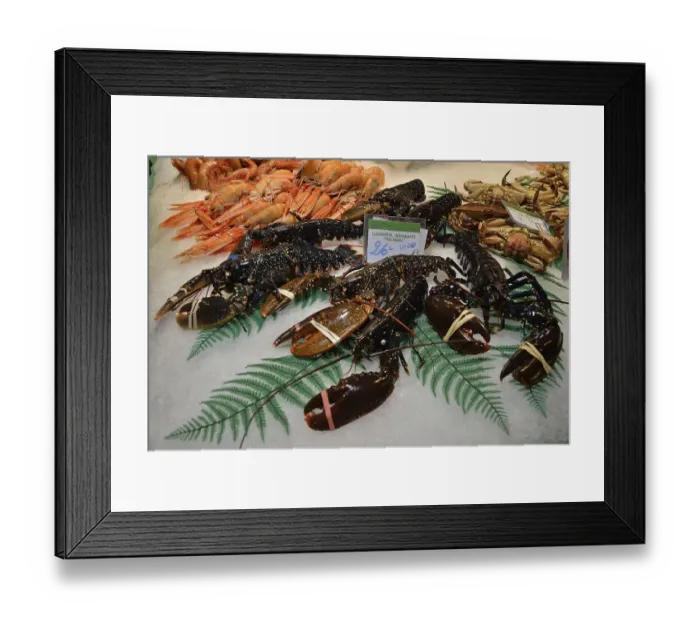 Framed Print : European lobsters at a fish stall in the market hall